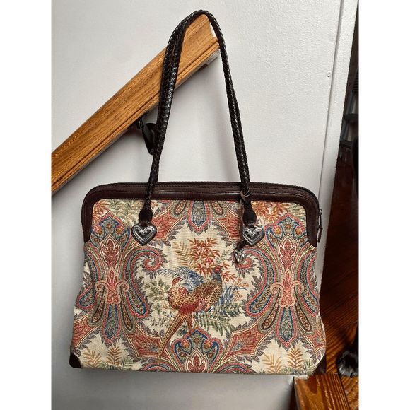 Brighton Pheasant Tapestry and Leather Weekender Tote - RARE Collectors Purse - Picture 11 of 13